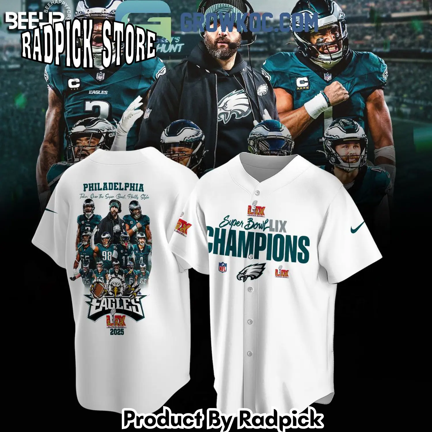 Radpick philadelphia eagles super bowl lix champions fly eagles fly baseball baseball jersey rp127217